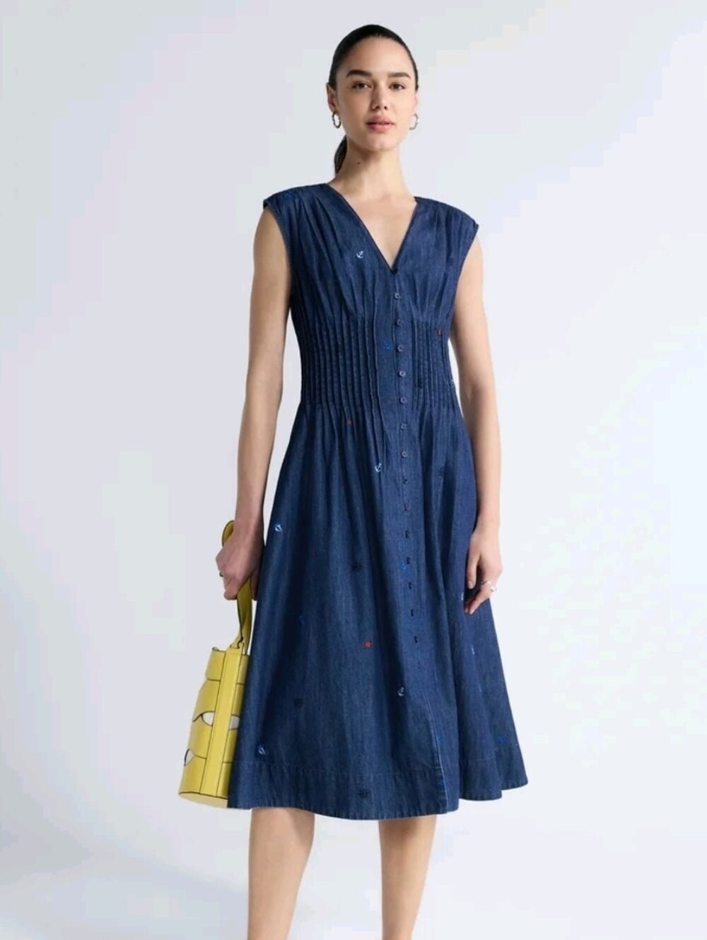 V-Neck Navy Button-Front Midi Dress Size 12/14